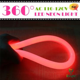 [Upgrade] 360° LED NEON Light, IEKOV AC 110-120V Flexible 360 Degree LED Neon Strip Lights, Dimmable & Waterproof NEON LED Rope Light + Remote Controller for Decoration (16.4ft/5m, Red)