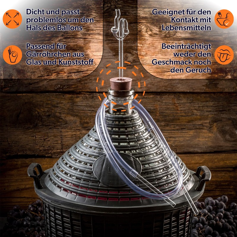 KADAX Rubber Stopper, Cork with Hole for Fermentation Tubes, Rubber