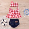 IWOKA Baby Girls Plaid Ruffle Bowknot Tank Top+Denim Shorts Outfit