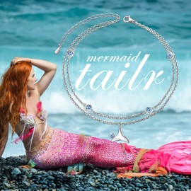 FLYOW Mermaid Tail Layered Anklet for Women 925 Sterling Silver Adjustable Seaside Ankle Bracelet Boho Beach Foot Chain 9+2 Inch Charm Jewelry Birthday Gifts (Layered Mermaid Tail)