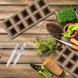 Relaxdays Set of 200 Biodegradable Propagation Pots with Signs, H x W x D 5.5 x 3.5 x 3.5 cm, Brown