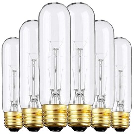 Weyolin 6 Pack T10 Tubular Light Bulbs, 25W Bulb, Clear Incandescent, E26 Medium Base, Warm White, Dimmable Vintage Tubular Style Showcase Bulb