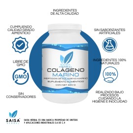 Colgeno Marino Hidrolizado 500 G  Pptidos 100 Puros  Saisa Herbal  Piel, Cabello y Articulaciones  Suplemento Premium                                 