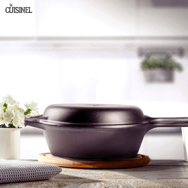 Cast Iron Skillet + Lid - 2-In-1 Multi Cooker -