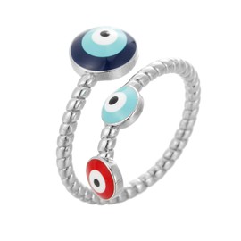 Winssigma Evil Eye Ring for Women, Gold Plated Colorful Cubic Zirconia Turkish Faith Protection for Women(Evil Eye G Silver)