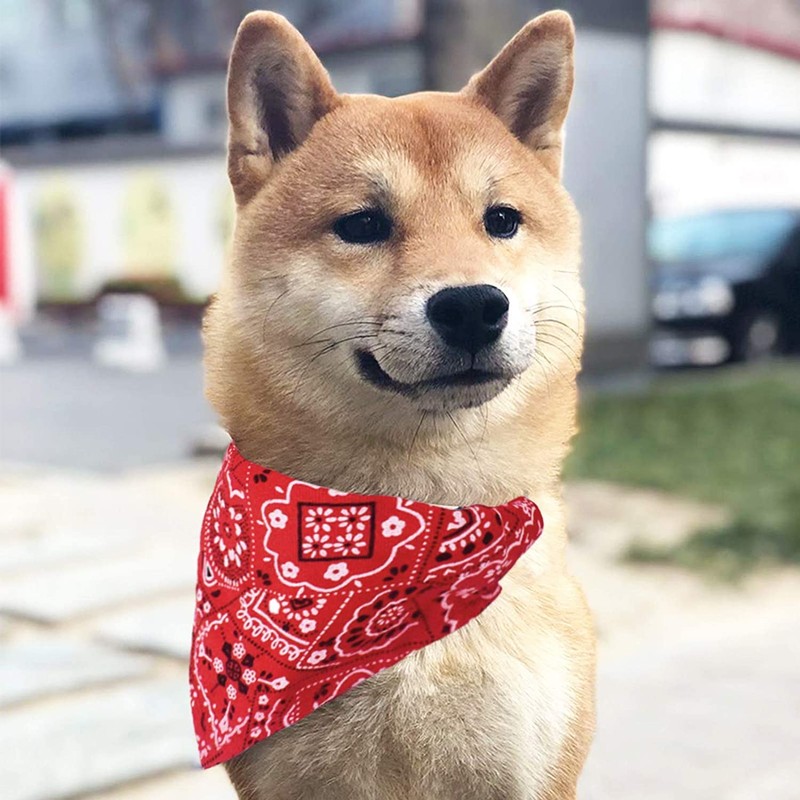 LATRAT Adjustable Triangle Bandana for Pets, Dog Scarf, Red, Polyester,