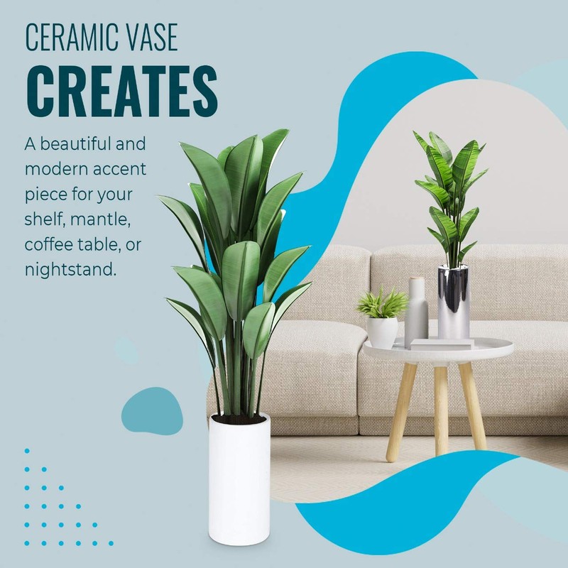 Silver Ceramic Round Planter 16" H x 6" W x