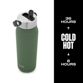 S'well Recycled Stainless Steel Explorer with Flip Straw Lid, 24oz, Green Jasper, Triple Layered Vacuum Insulated Containers Keeps Drinks Cold for 36 Hours and Hot for 8