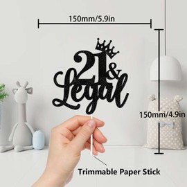 Decoración para tartas con purpurina negra para decoración de fiesta de cumpleaños 21 para niñas y mujeres, suministros de decoración para fiestas de cumpleaños 21