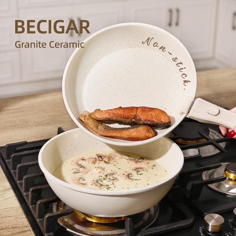 BECIGAR 23PCS Ceramic Pots and Pans Set,Nonstick, Removable Handle Pots