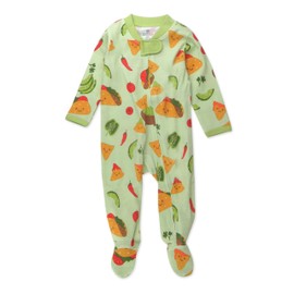 HonestBaby Sleep and Play Footed Pajamas One-Piece Sleeper Jumpsuit Zip-Front Pjs Organic Cotton for Baby Boys, Unisex, Taco Time, 3-6 Months