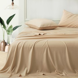 Vonty Queen Bed Sheet Rayon Derived from Bamboo Sheets Queen Size Bed Set, Taupe Queen Sheet Set Luxury & Cooling Sheets - Hotel Silky Sheets with Deep Pocket, 4 Pieces