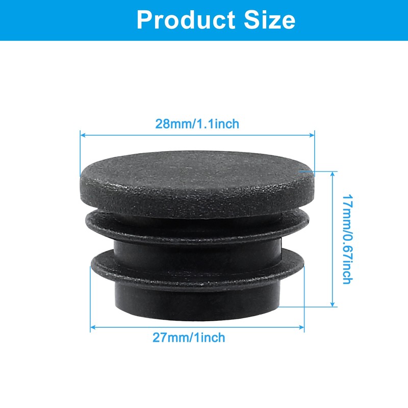Kyuionty 20 Pack 1-1/8" Round Black PE Plastic Plugs for