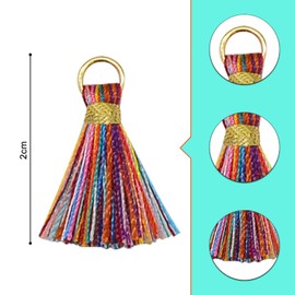 Aokbean 100 borlas pequeñas y multicolores hechas a mano con anillo de salto dorado para arete, joyería accesorios y otros suministros de bricolaje