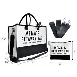 Mema's Getaway Beach Tote - Canvas Bag for Women's Birthday, Picnic, Shopping & Camping
