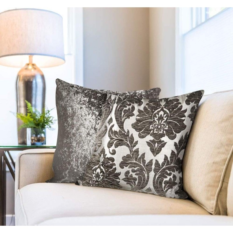 Damask - Luxury Chenille Jacquard Cushion Cover in Charcoal -