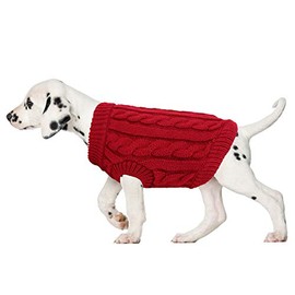 Trendy Apparel Shop Cable Knitted Dog Puppy Pet Sweater - Red - L
