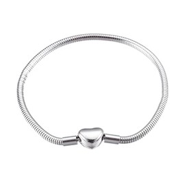 Pulsera de Acero Inoxidable con Cierre de Corazón para Charms, Estilo Serpiente (18 Centímetros)