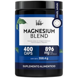 Life 360 Magnesium Blend Magnesios Oxido Glicinato Gluconato Citrato Magnesio Cápsulas Base Colágeno Hidrolizado Vitaminas Suplemento Alimenticio 400