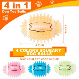 GHOBROFY 4.3” Dog Squeaky Football Toys 4 Pack, Light up and Durable Spiky Dog Balls for Medium Large Dogs with Rugby Shape, Built-in Squeaker for Teeth Cleaning and Training