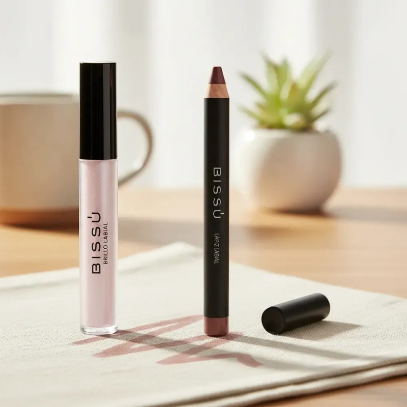 Delineador Lapiz Labial + Brillo Labial Glitter Bissú