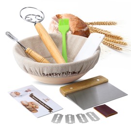 Banneton Bread Proofing Basket,10" Round Natural Rattan Bread Proofing Basket,Professional Bread Making Kit Tools&Sourdough Proofing Basket,Sourdough Bread Baking Supplies Gift Set (10 inches)