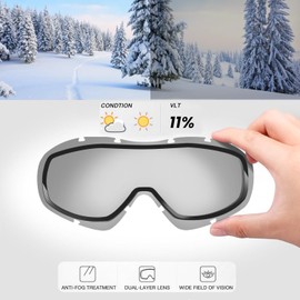 LOVJOYSE Ski Goggles, OTG Ski Goggles, Over Glasses Ski/Snowboard Goggles for Men, Women & Youth, 100% UV Protection (Black)