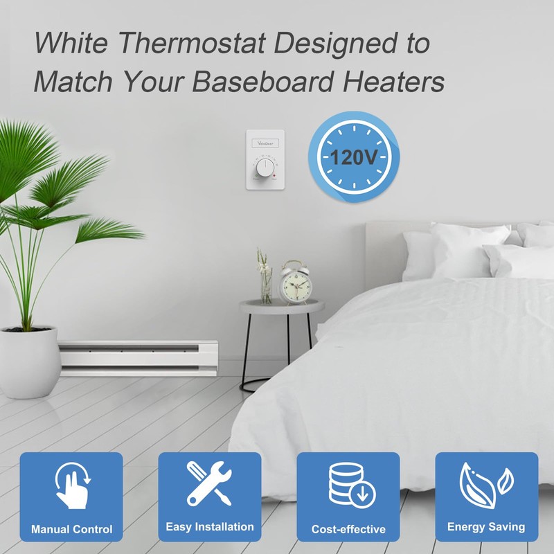 Manual Electric Baseboard Heater Thermostat for Home 120 V Only,