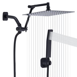 TRUSTMI 10 Inch Adjustable Shower Head with Handheld Spray Combo, High Pressure Rainfall Shower Heads with Height Adjust Extension Arm/Hose and Holder, Matte Black