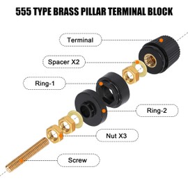 Binding Post M6 Brass Binding Post Socket 1/4" 100A Type 555 for Separating and Distribution of Welding Machines Charge Generators Pack of 4