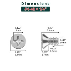 #4-40 x 1/4" Flat Head Machine Screws (200 pcs), 18-8 (304) Stainless Steel, Phillips Drive Flat Head Machine Screws, Bright Finish, Fayeploo (with Phillips Driver Bit)