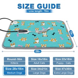 GOLOPET Dog Heating Pad for Dogs 28x18in Waterproof Pet Heating Pad Smart Thermostat Switch, Whelping Supplies Heated Dog Bed，Adding Wire Rope Wires Puppy Heating Pad Mat-Blue