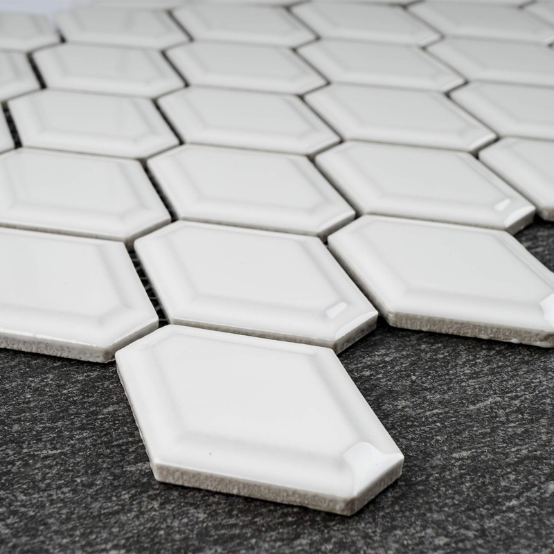 BT-PM7 White Glossy Diamond Shape Beveled 3D Porcelain Mosaic Tile