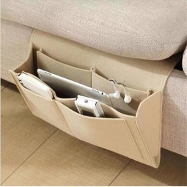 PmHaurient Bedside Caddy,Felt Bed Side Caddy Organizer With 5 Pockets For Remote,Bed Pockets Bedside Storage Can Hold Tablet Magazine Book Phone And Fruit,For Bed,Sofa,Desk (beige)