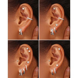 YADOCA 7Pairs 925 Sterling Silver Stud Earrings Silver Earrings for Women Hypoallergenic Huggie Hoop Earrings and Studs Earrings Set for Women Small Sleeper Earrings for Multiple Piercings, 1