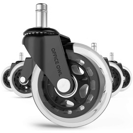 Office Owl Office Chair Wheels - Set of 5 Caster Wheels for Work, Desk and Gaming Chair - Replacement Wheel Set for Hardwood and Carpet Floors - Multifunctional Rollerblade Casters - Clear