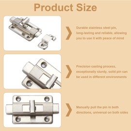 Pack of 2 Stainless Steel Door Latch - Sliding Lock & Deadbolt Lock, Small Sliding Bolt with Screws, Lock Latch for Door, Shed, Toilet, Garden Gate, Stainless Steel Locking Latch