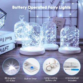 Minetom 6 Pack Fairy Lights Battery Operated String Lights with Timer - 7ft 20 LED Waterproof Silver Wire Firefly Lights Waterproof for DIY Crafts Wedding Décor Table Mason Jars Party, White