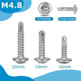 SUPAWAY Pack of 300 M4.8 x 19 mm Self-Tapping Screws Stainless Steel Flat Head Drilling Screws Countersunk Head with Bits Phillips Round Head Drilling Screws Trapezoidal Sheet Metal Screws for Sheet