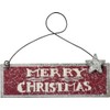 Primitives by Kathy Red Merry Christmas 4 Inches x 1.25 Inches Glitter Metal Wire Tin Decorative Hanging Ornament