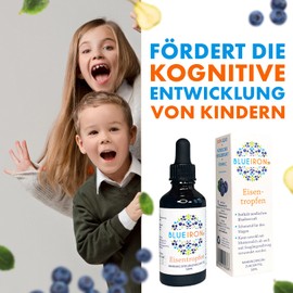 BlueIron Liquid Iron Dietary Supplement with Nordic Blueberries + Vitamin C, Vitamin B12, Folic Acid, Biotin and Zinc, Suitable for Vegans, Easily Absorbed and Gentle on the Stomach, 50 ml