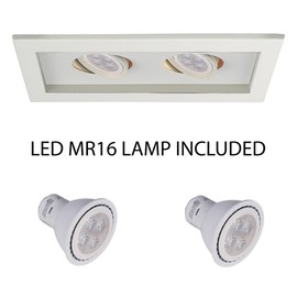 WAC Low Voltage Multiples Recessed Two Light Trim in White and Two White 8W 500 Lumens MR16 LED Lamp, MT-216HS Housing Sold Separately