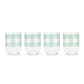 DEMDACO Green Plaid Design - 4.5 Inch; 14 Ounce Green Acrylic Beverage Drinkware; Set of 4