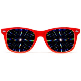 GloFX Ultimate Diffraction Glasses - Red - 3D Prism Rainbow Effect - Great Edm, Festival, Concert, Fireworks, Christmas Lights, and Rave Accessory - Red Frames