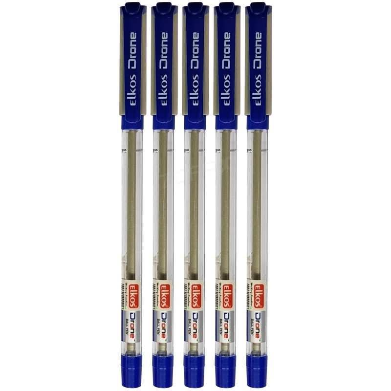 ELKOS BLUE Ballpoint Pens, 0.7mm Fine Point, Pack of 5,