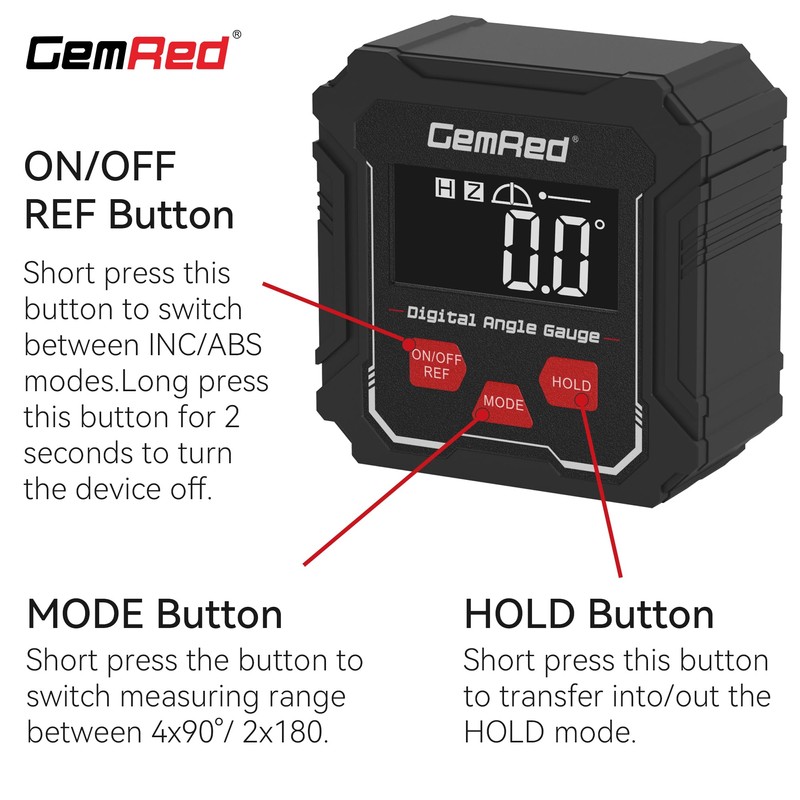 GemRed LCD Digital Protractor Inclinometer with Backlight 3 Buttons