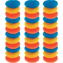 Plastic Mesh Scouring Pads 36 Pk Non-Scratch Dish Scrubbers to Clean Dishes, Assorted Colors - Red, Blue & Yellow
