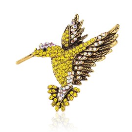 Animal Hummingbird Brooch Pins for Women Fashion Bird Pins Elegant Rhinestone Crystal Animal Brooches Pin (Yellow)