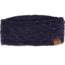 Winter CC Confetti Fuzzy Fleece Lined Thick Knit Headband Headwrap Hat Cap Navy,ONE SIZE
