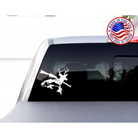 Sunset Graphics & Decals Fish Deer Gun Decal Vinyl Car Sticker Fishing Hunting | Cars Trucks Vans Walls Laptop | White | 5.5 x 5 inches | SGD000006